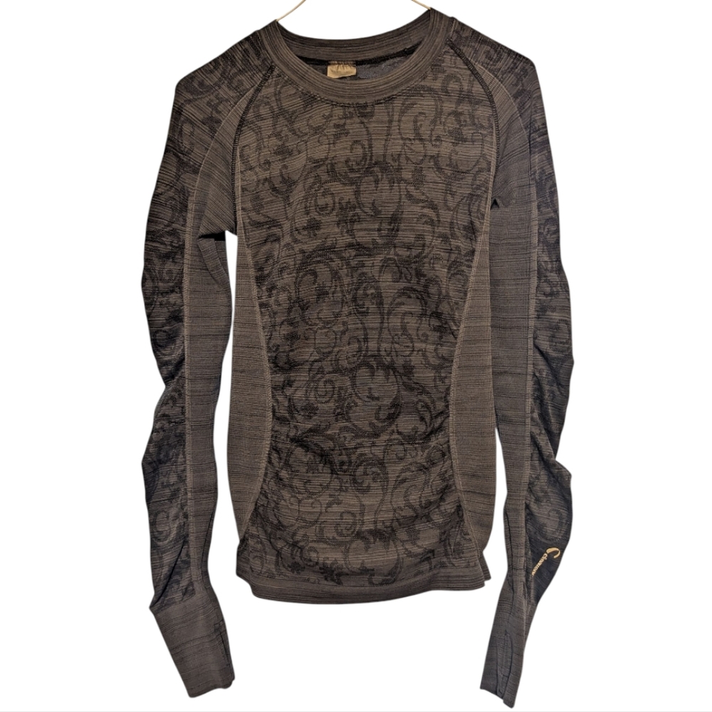 Climawear Long Sleeve Shirt Size Small Gray Paisley Thumb Holes Stretchy W-411